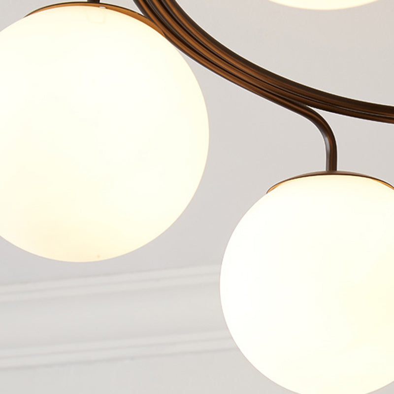Contemporary Nordic Dome Orbs Curved Distortion Iron Solid Wood Glass 3/5 - Light Chandelier For Dining Room