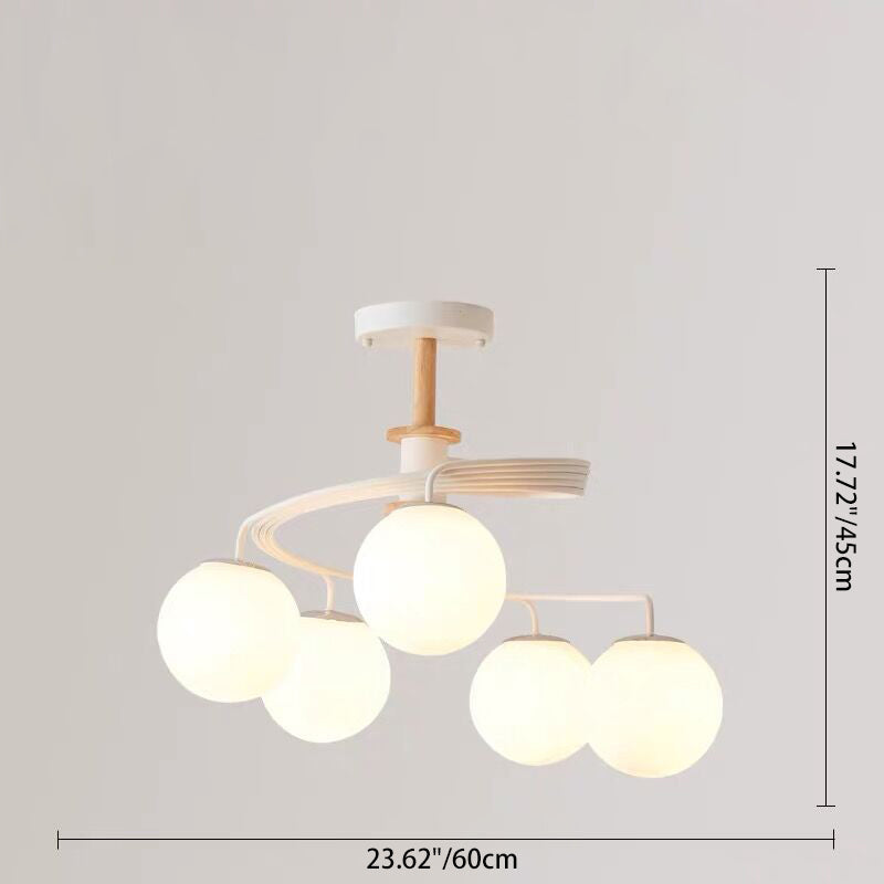 Contemporary Nordic Dome Orbs Curved Distortion Iron Solid Wood Glass 3/5 - Light Chandelier For Dining Room