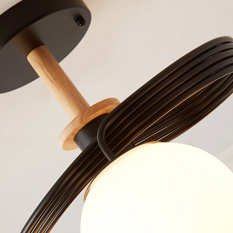 Contemporary Nordic Dome Orbs Curved Distortion Iron Solid Wood Glass 3/5 - Light Chandelier For Dining Room