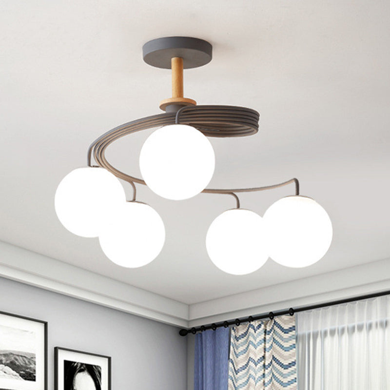 Contemporary Nordic Dome Orbs Curved Distortion Iron Solid Wood Glass 3/5 - Light Chandelier For Dining Room