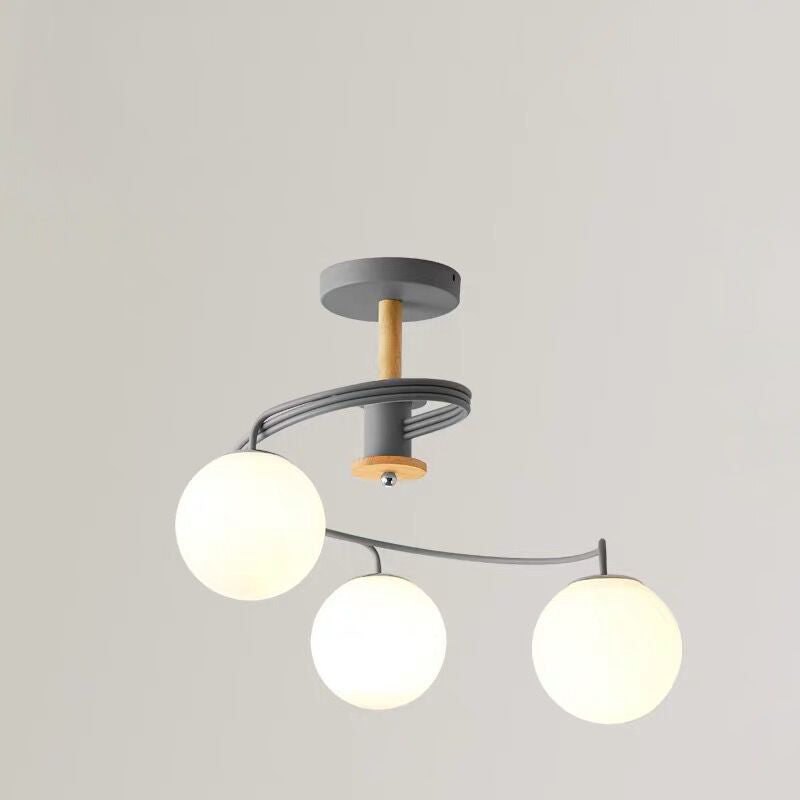 Contemporary Nordic Dome Orbs Curved Distortion Iron Solid Wood Glass 3/5 - Light Chandelier For Dining Room