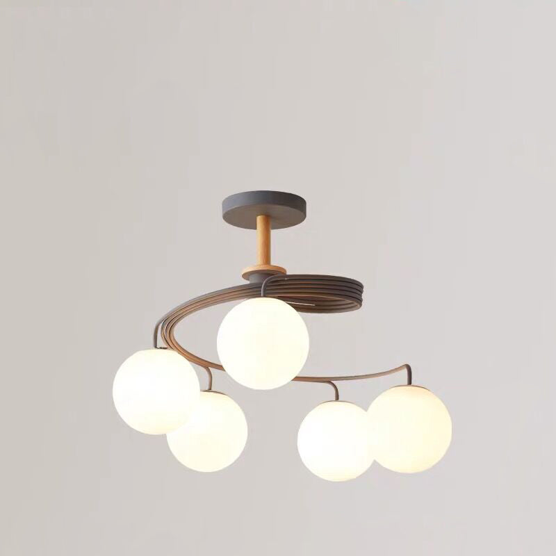 Contemporary Nordic Dome Orbs Curved Distortion Iron Solid Wood Glass 3/5 - Light Chandelier For Dining Room