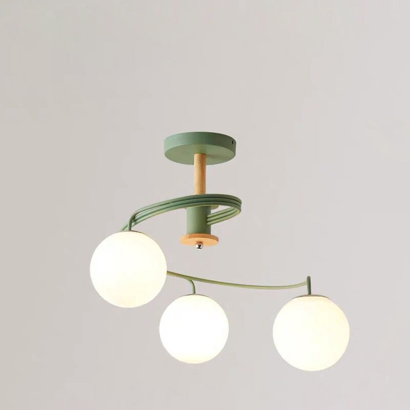 Contemporary Nordic Dome Orbs Curved Distortion Iron Solid Wood Glass 3/5 - Light Chandelier For Dining Room
