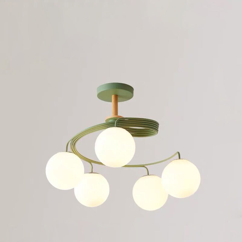 Contemporary Nordic Dome Orbs Curved Distortion Iron Solid Wood Glass 3/5 - Light Chandelier For Dining Room