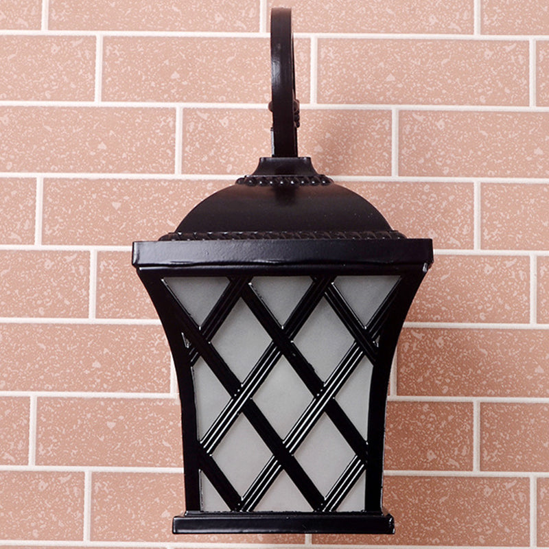 Traditional European Waterproof Aluminum & Glass Lantern-Style 1-Light Wall Sconce Lamp For Outdoor Patio & Garden
