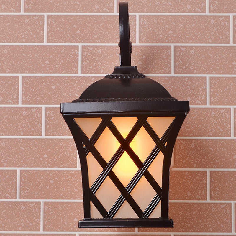 Traditional European Waterproof Aluminum & Glass Lantern-Style 1-Light Wall Sconce Lamp For Outdoor Patio & Garden