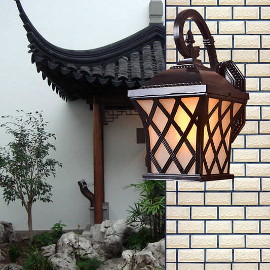 Traditional European Waterproof Aluminum & Glass Lantern-Style 1-Light Wall Sconce Lamp For Outdoor Patio & Garden