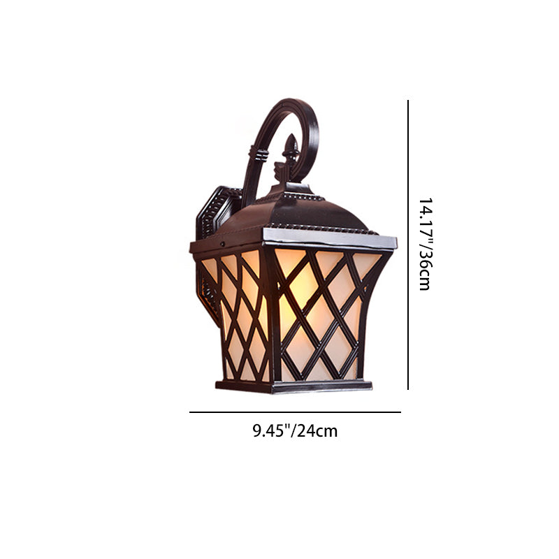 Traditional European Waterproof Aluminum & Glass Lantern-Style 1-Light Wall Sconce Lamp For Outdoor Patio & Garden