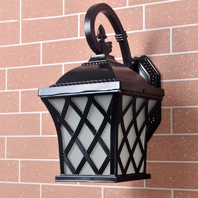 Traditional European Waterproof Aluminum & Glass Lantern-Style 1-Light Wall Sconce Lamp For Outdoor Patio & Garden