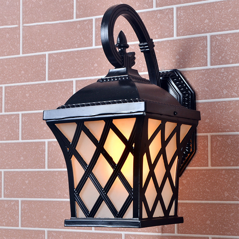 Traditional European Waterproof Aluminum & Glass Lantern-Style 1-Light Wall Sconce Lamp For Outdoor Patio & Garden