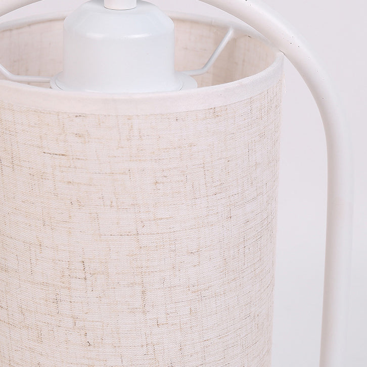 Contemporary Scandinavian Cylinder Solid Wood Fabric Metal 1-Light Table Lamp For Bedroom