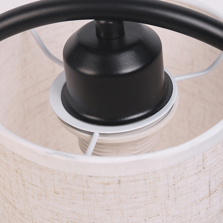 Contemporary Scandinavian Cylinder Solid Wood Fabric Metal 1-Light Table Lamp For Bedroom