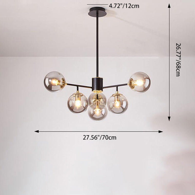 Contemporary Nordic Iron Glass Round 6/8/10-Light Chandelier For Bedroom And Living Room