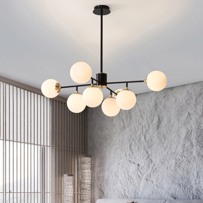 Contemporary Nordic Iron Glass Round 6/8/10-Light Chandelier For Bedroom And Living Room