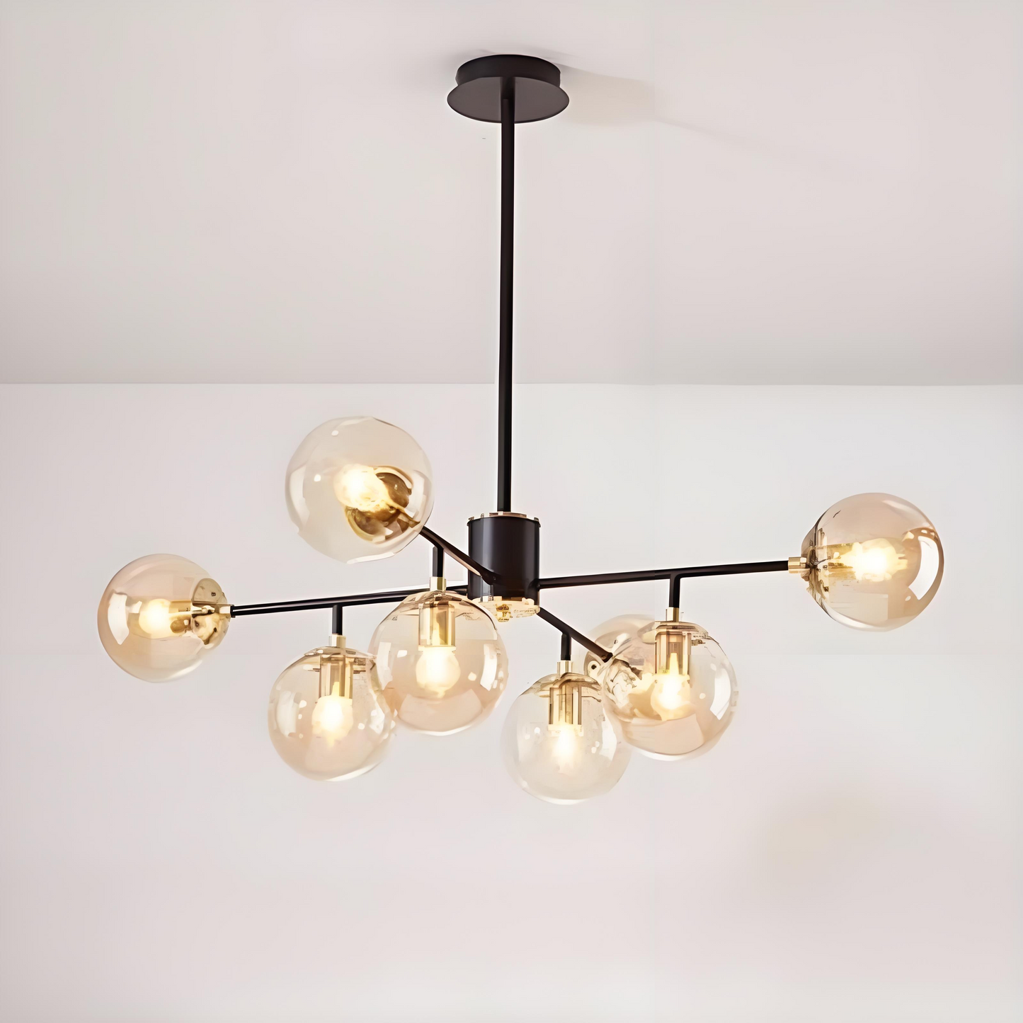Contemporary Nordic Iron Glass Round 6/8/10-Light Chandelier For Bedroom And Living Room
