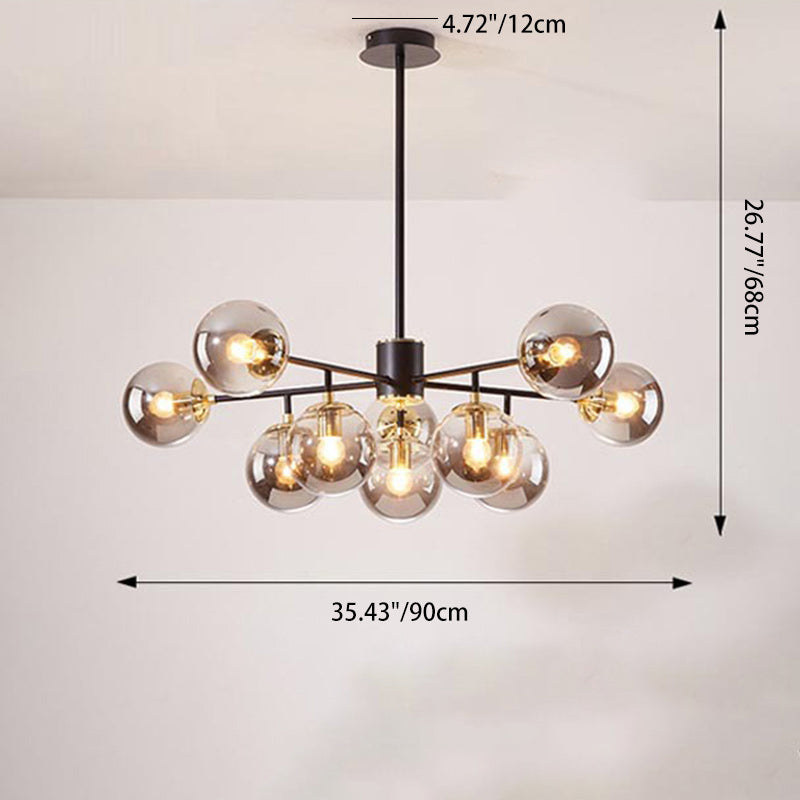 Contemporary Nordic Iron Glass Round 6/8/10-Light Chandelier For Bedroom And Living Room