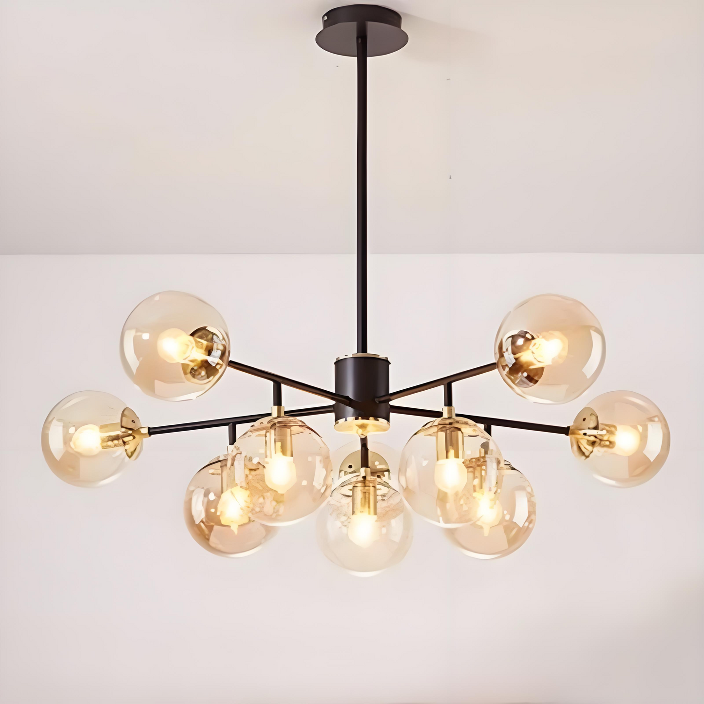 Contemporary Nordic Iron Glass Round 6/8/10-Light Chandelier For Bedroom And Living Room