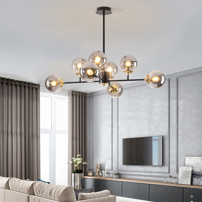 Contemporary Nordic Iron Glass Round 6/8/10-Light Chandelier For Bedroom And Living Room