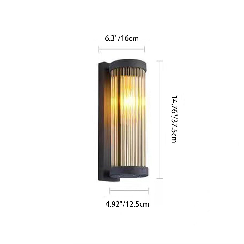 Modern Minimalist Stainless Steel & Glass Cylinder LED Solar Waterproof Wall Sconce Lamp For Outdoor Garden & Patio