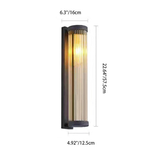 Modern Minimalist Stainless Steel & Glass Cylinder LED Solar Waterproof Wall Sconce Lamp For Outdoor Garden & Patio