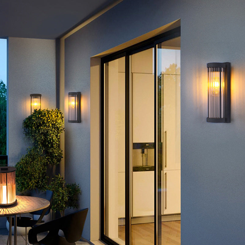 Modern Minimalist Stainless Steel & Glass Cylinder LED Solar Waterproof Wall Sconce Lamp For Outdoor Garden & Patio