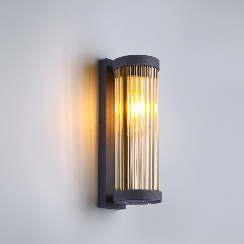 Modern Minimalist Stainless Steel & Glass Cylinder LED Solar Waterproof Wall Sconce Lamp For Outdoor Garden & Patio