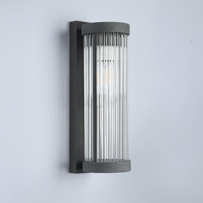 Modern Minimalist Stainless Steel & Glass Cylinder LED Solar Waterproof Wall Sconce Lamp For Outdoor Garden & Patio