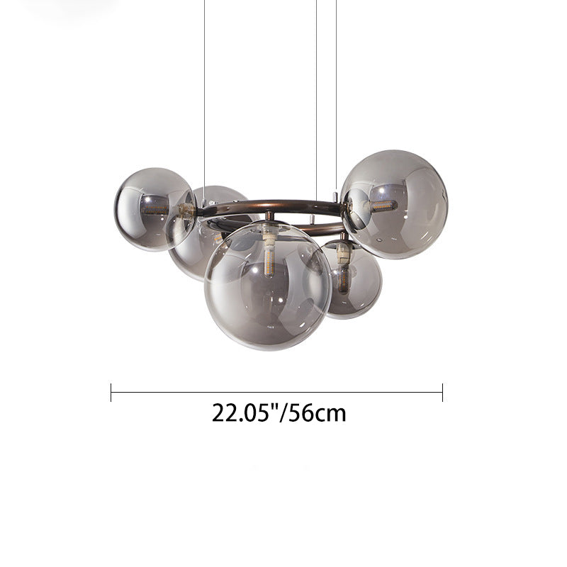 Contemporary Scandinavian Glass Iron Round Orb 5/7/9-Light Chandelier For Bedroom & Living Room