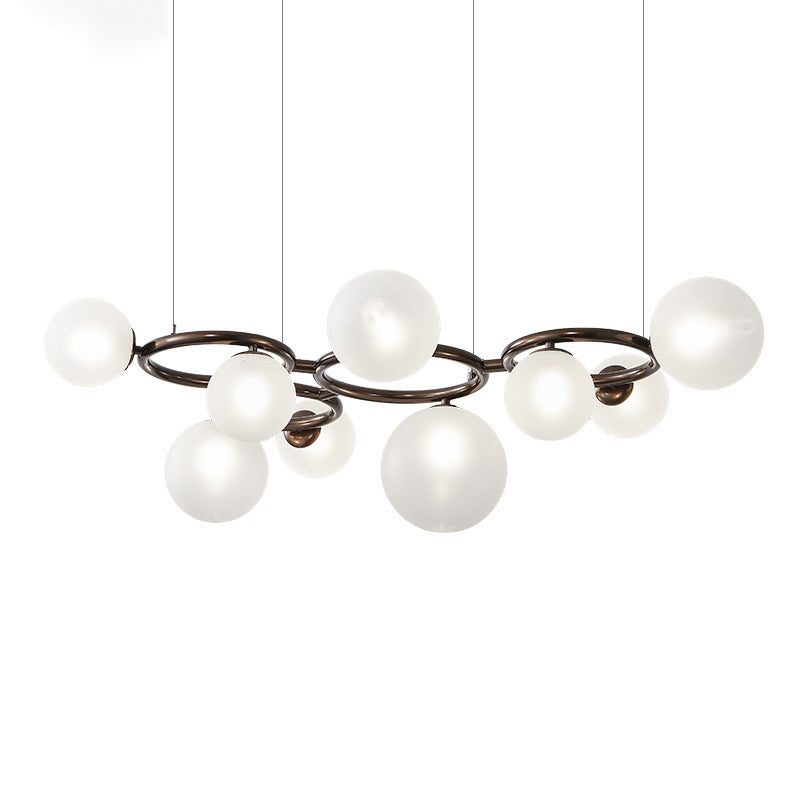Contemporary Scandinavian Glass Iron Round Orb 5/7/9-Light Chandelier For Bedroom & Living Room