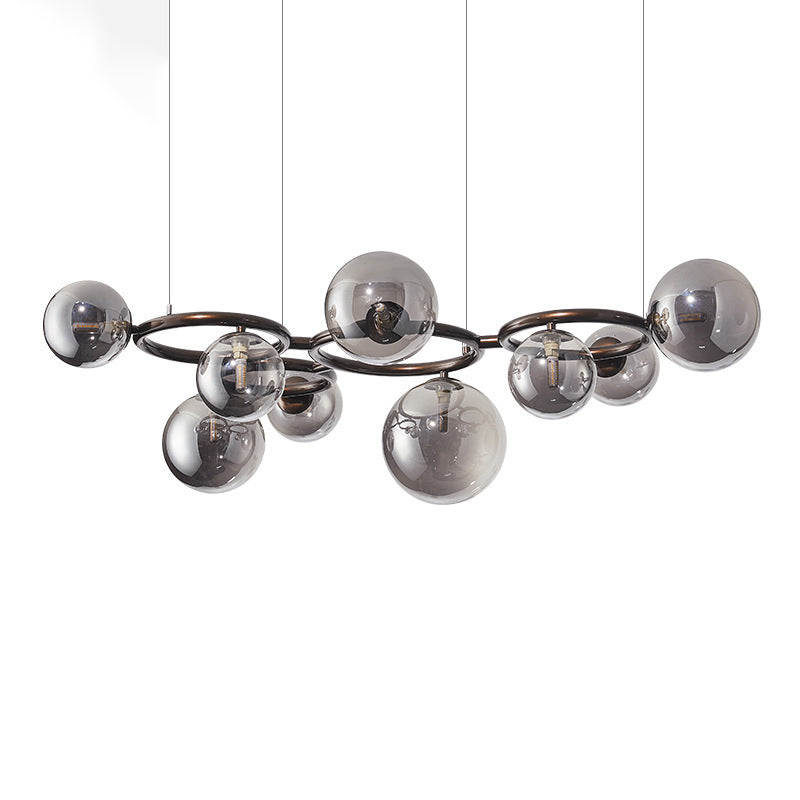 Contemporary Scandinavian Glass Iron Round Orb 5/7/9-Light Chandelier For Bedroom & Living Room