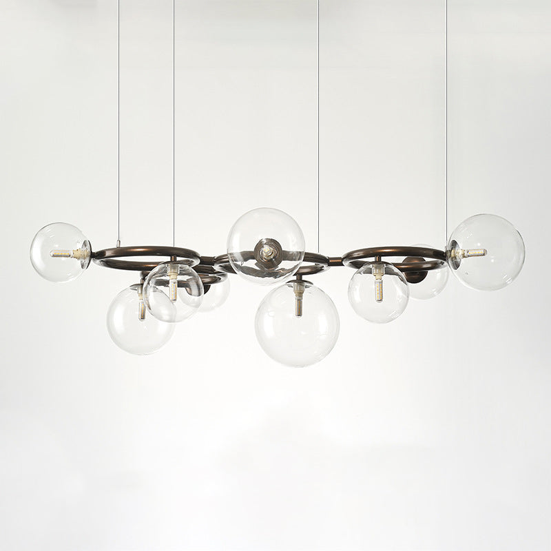 Contemporary Scandinavian Glass Iron Round Orb 5/7/9-Light Chandelier For Bedroom & Living Room