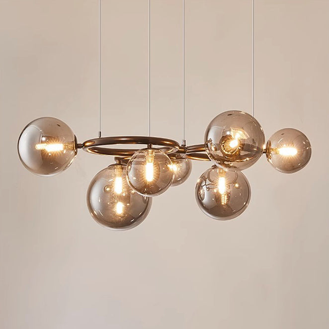 Contemporary Scandinavian Glass Iron Round Orb 5/7/9-Light Chandelier For Bedroom & Living Room
