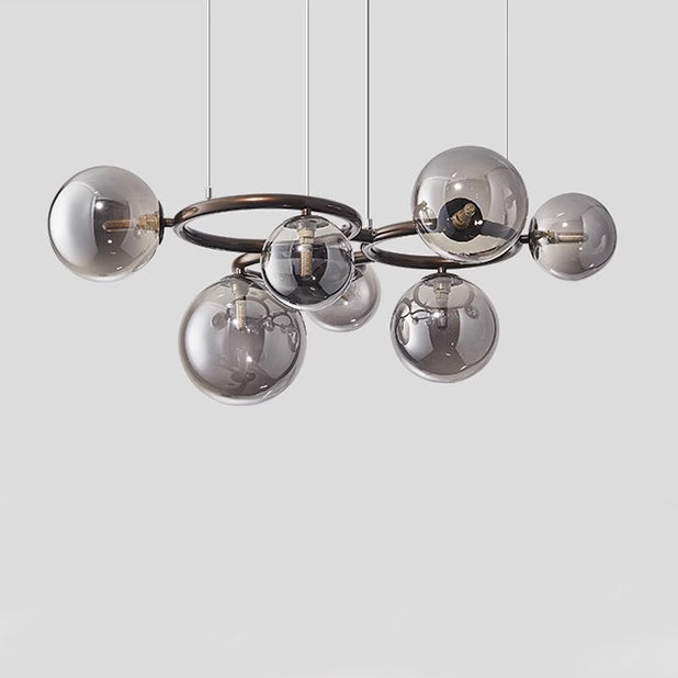 Contemporary Scandinavian Glass Iron Round Orb 5/7/9-Light Chandelier For Bedroom & Living Room