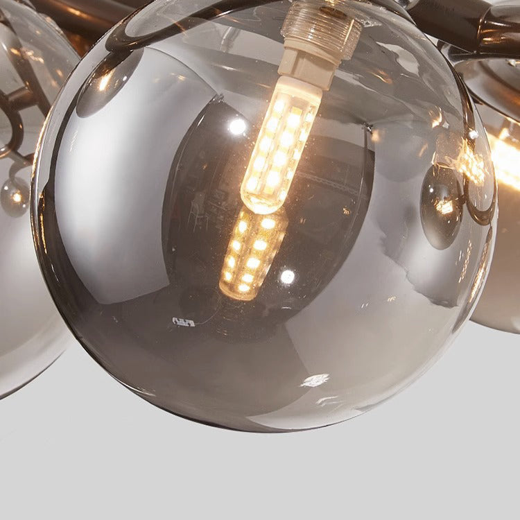 Contemporary Scandinavian Glass Iron Round Orb 5/7/9-Light Chandelier For Bedroom & Living Room