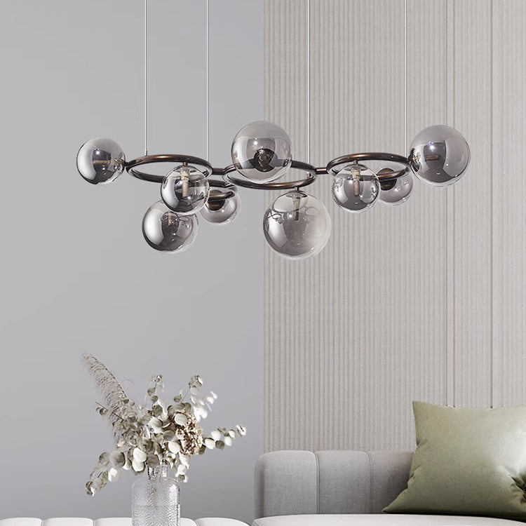 Contemporary Scandinavian Glass Iron Round Orb 5/7/9-Light Chandelier For Bedroom & Living Room