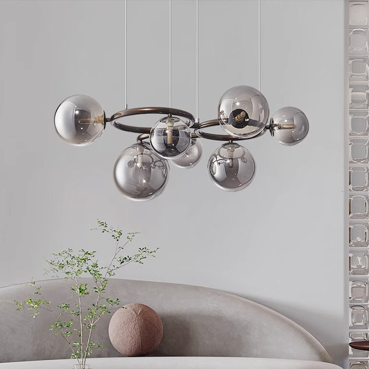 Contemporary Scandinavian Glass Iron Round Orb 5/7/9-Light Chandelier For Bedroom & Living Room