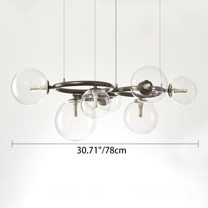 Contemporary Scandinavian Glass Iron Round Orb 5/7/9-Light Chandelier For Bedroom & Living Room