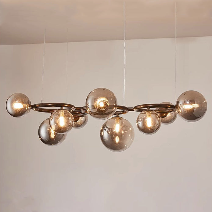 Contemporary Scandinavian Glass Iron Round Orb 5/7/9-Light Chandelier For Bedroom & Living Room
