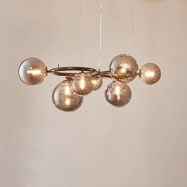 Contemporary Scandinavian Glass Iron Round Orb 5/7/9-Light Chandelier For Bedroom & Living Room