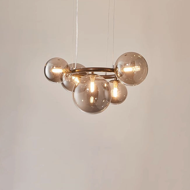 Contemporary Scandinavian Glass Iron Round Orb 5/7/9-Light Chandelier For Bedroom & Living Room