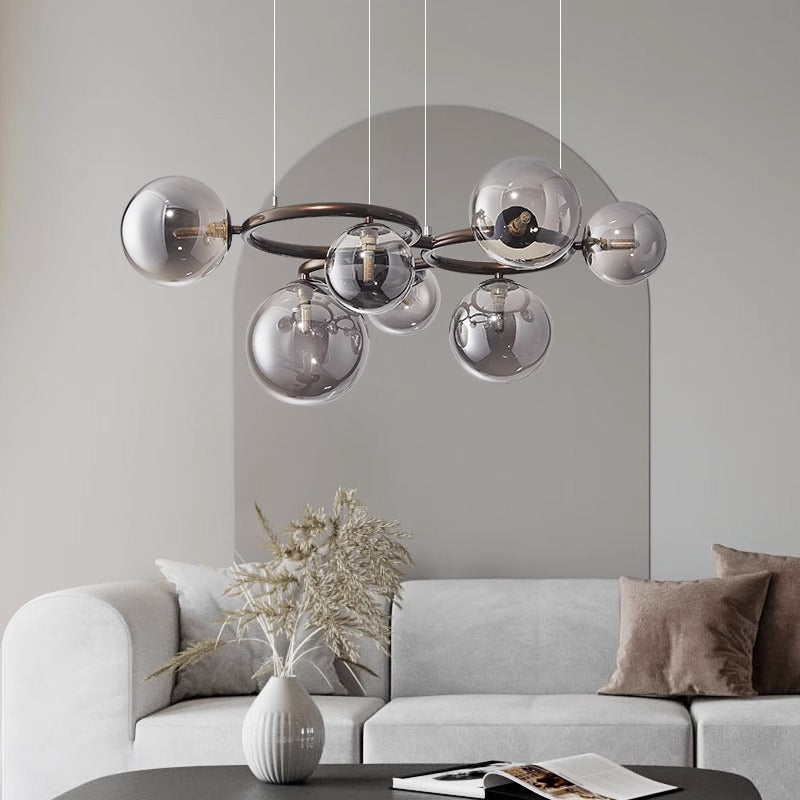 Contemporary Scandinavian Glass Iron Round Orb 5/7/9-Light Chandelier For Bedroom & Living Room