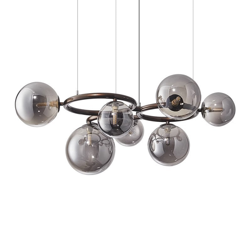 Contemporary Scandinavian Glass Iron Round Orb 5/7/9-Light Chandelier For Bedroom & Living Room