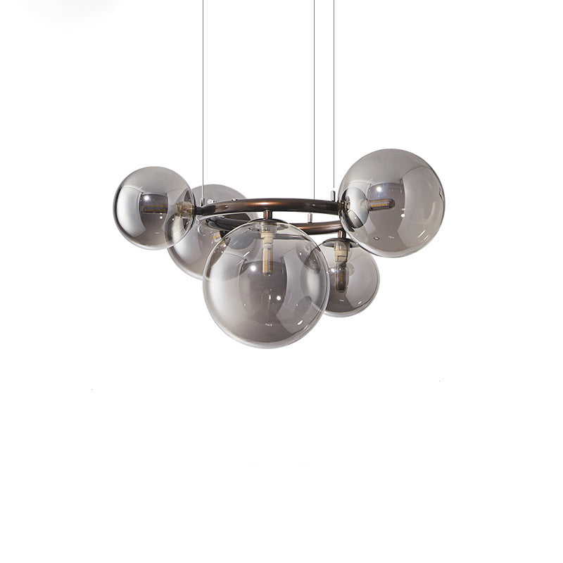 Contemporary Scandinavian Glass Iron Round Orb 5/7/9-Light Chandelier For Bedroom & Living Room