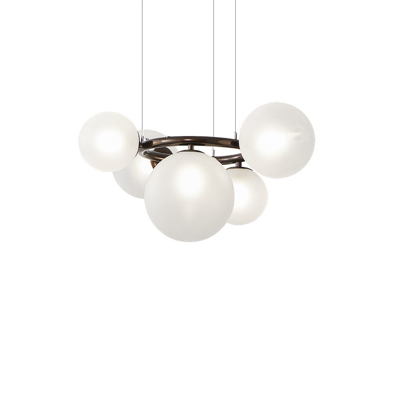 Contemporary Scandinavian Glass Iron Round Orb 5/7/9-Light Chandelier For Bedroom & Living Room