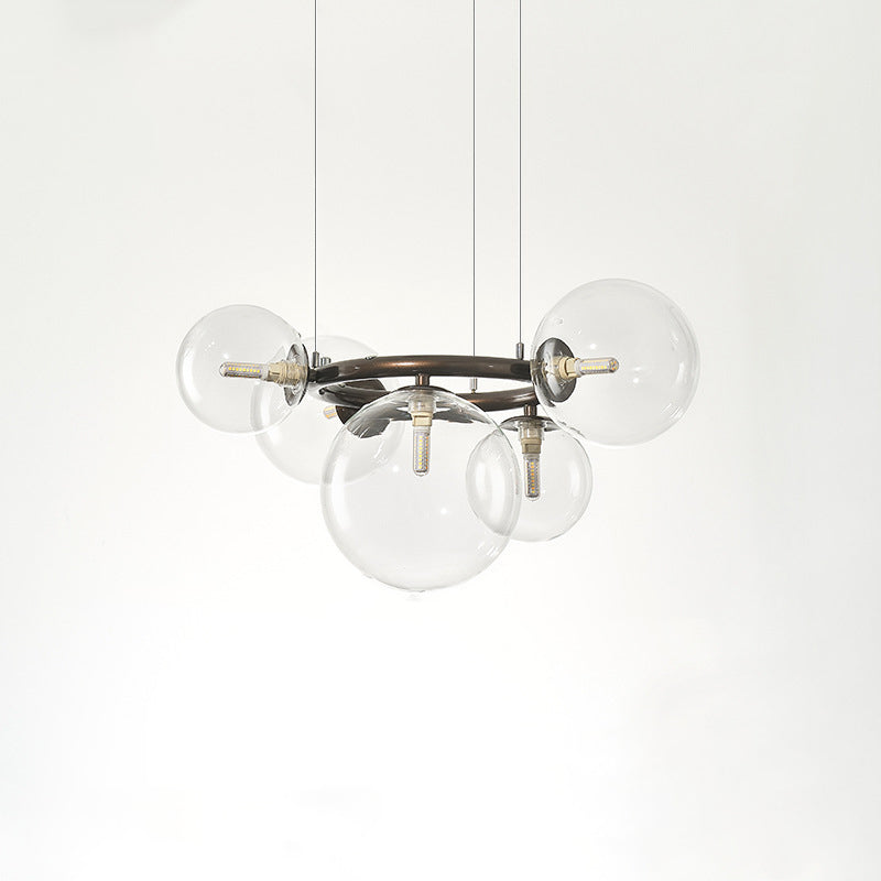 Contemporary Scandinavian Glass Iron Round Orb 5/7/9-Light Chandelier For Bedroom & Living Room
