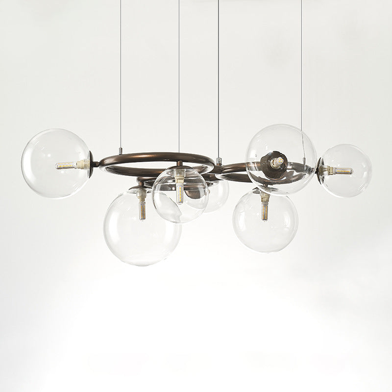 Contemporary Scandinavian Glass Iron Round Orb 5/7/9-Light Chandelier For Bedroom & Living Room