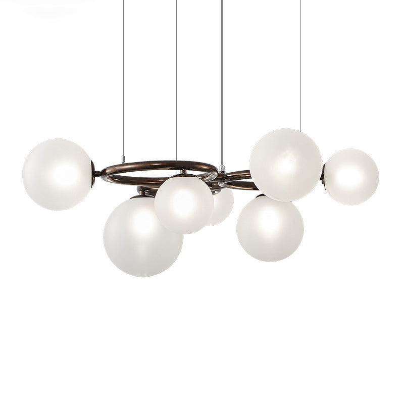 Contemporary Scandinavian Glass Iron Round Orb 5/7/9-Light Chandelier For Bedroom & Living Room