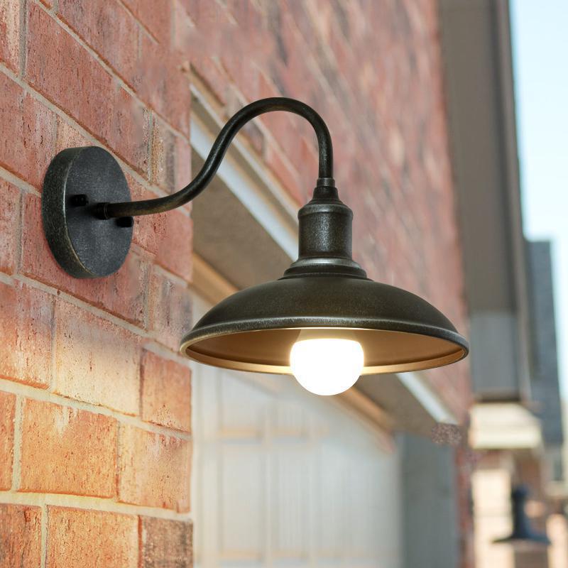 Contemporary Industrial Round Pot Lid Shape Curved Rod Iron Shade 1-Light Wall Sconce Lamp For Outdoor Patio