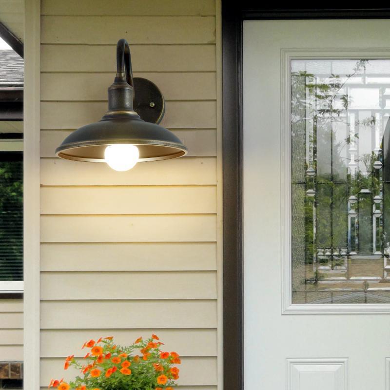 Contemporary Industrial Round Pot Lid Shape Curved Rod Iron Shade 1-Light Wall Sconce Lamp For Outdoor Patio