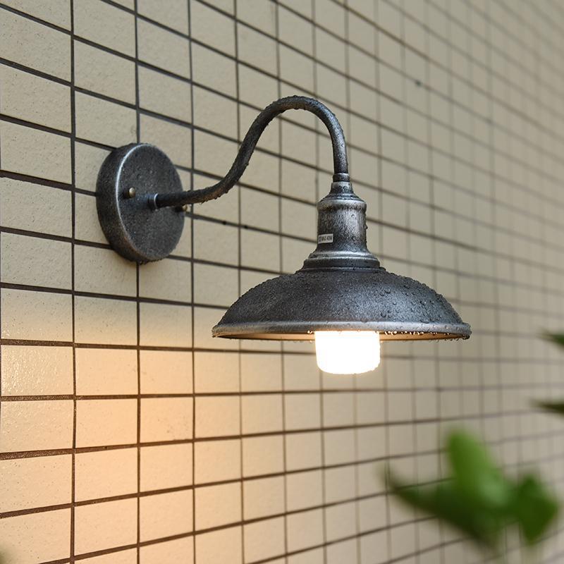 Contemporary Industrial Round Pot Lid Shape Curved Rod Iron Shade 1-Light Wall Sconce Lamp For Outdoor Patio